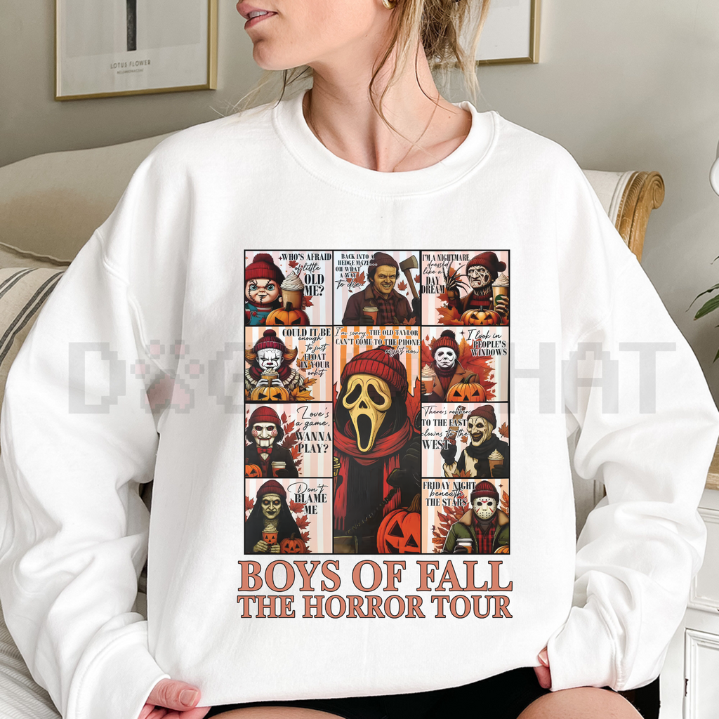 Boys of Fall The Horror Tour Sweatshirt – Fall Horror Killers Pullover, Cozy Season Scary Movie Fan Gift